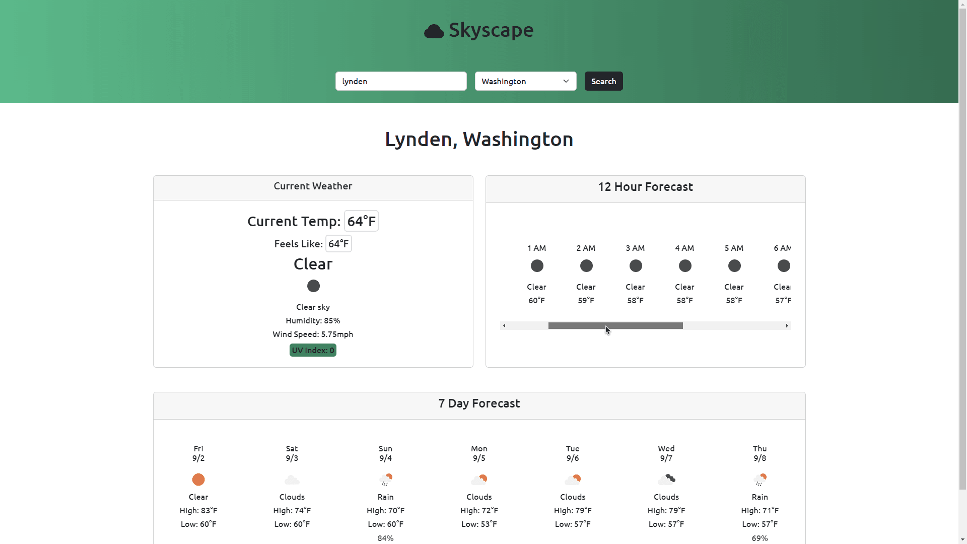 Skyscape landing page